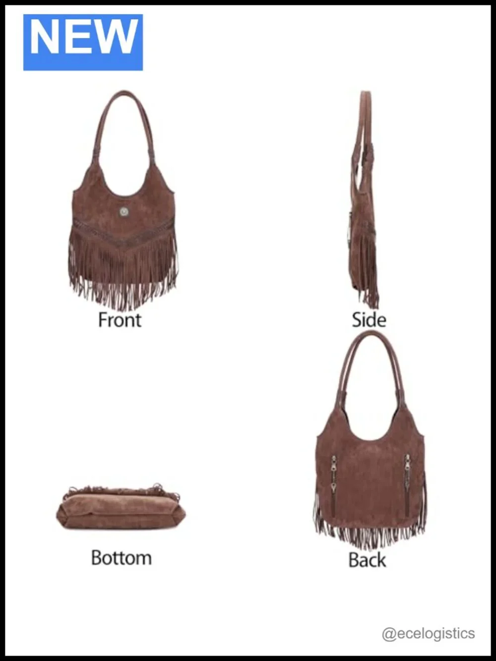 Suede Fringe Hobo Bag Women's Top Handle Tote Shoulder Bag Boho CCW Pocket